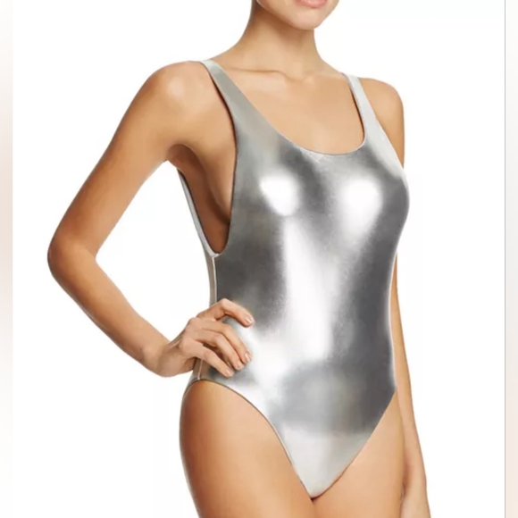 NWOT Dolce Vita Silver High Cut One Piece Swimsuit Square Neckline Metallic XS